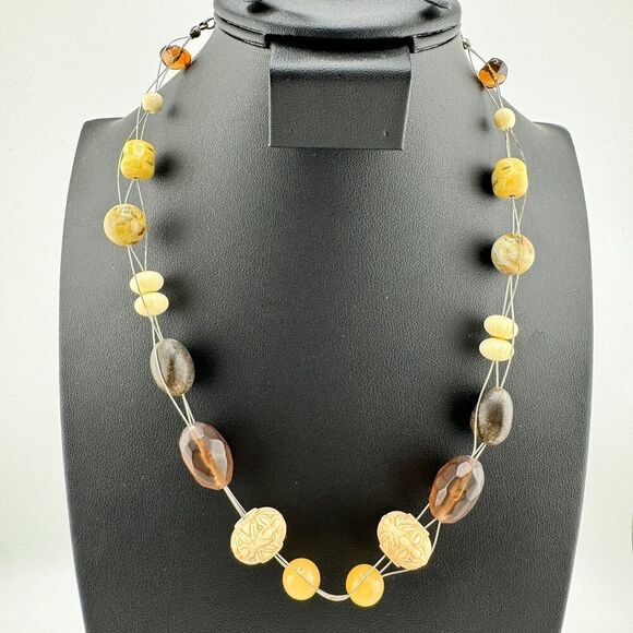 Vintage Beaded Necklace Natural Cream Lightweight Boho Beach Retro Dainty Carved - Picture 4 of 9